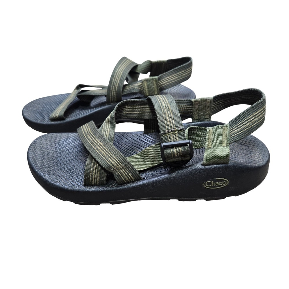 Chaco Z1 Classic Mens Sandals Size 11 Olive Green Striped Hiking Water Shoes